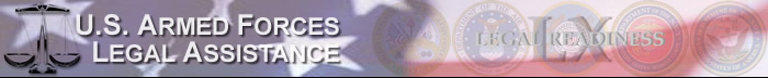 Picture of scales with a flag in the background and U.S. Armed Forces Legal Assistance spelled out.